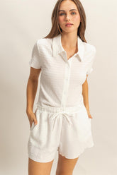 HYFVE Textured Short Sleeve Top and Drawstring Shorts Knit Set - MyEmpired