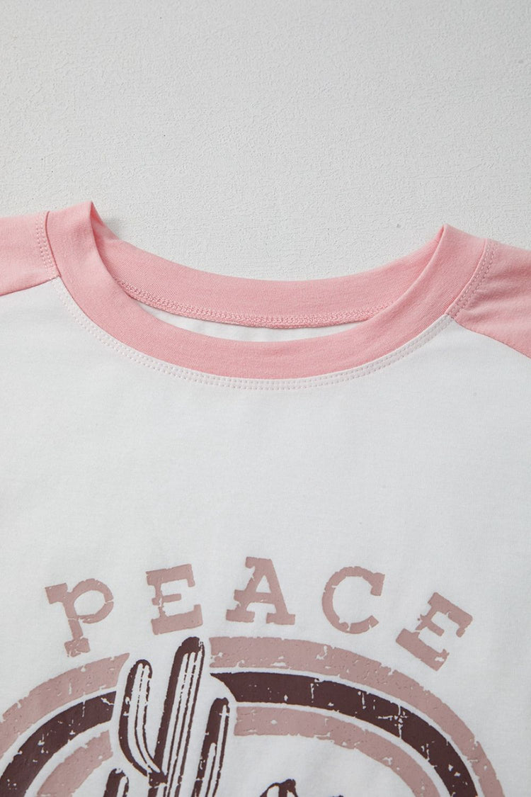 Peace Desert Graphic Asymmetric Printed Patchwork Sleeve Top - MyEmpired