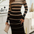 Elegant Striped Knit Sweater Dress - Long Sleeve, Crew Neck, Bodycon Fit for Women | Perfect for Fall/Winter - MyEmpired