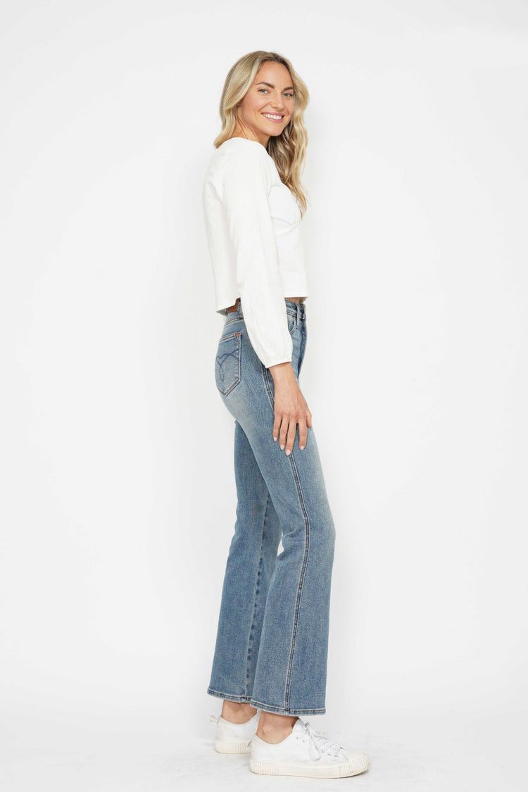Judy Blue Full Size Tummy Control Back Embroidered Pocketed Bootcut Jeans Plus Size - MyEmpired