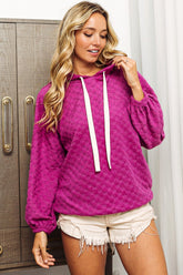 BiBi Brushed Checker Drawstring Long Sleeve Hoodie - MyEmpired