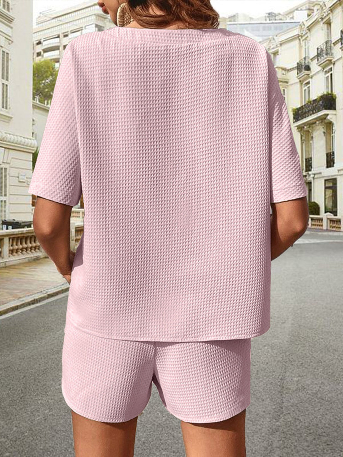 Waffle-Knit Half Sleeve Top and Shorts Set - MyEmpired