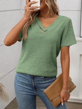 Ribbed V-Neck Short Sleeve T-Shirt - MyEmpired