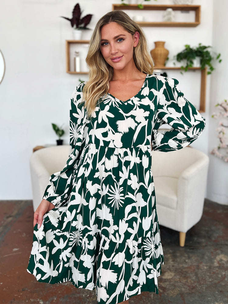 Double Take Full Size Printed Ruffle Hem Dress with Pocket - MyEmpired