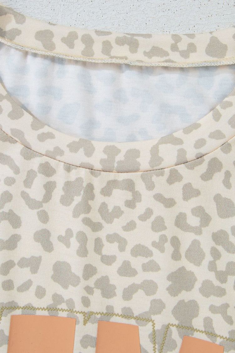 MAMA Letter Graphic Leopard Round Neck T-Shirt - MyEmpired