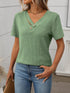 Ribbed V-Neck Short Sleeve T-Shirt - MyEmpired