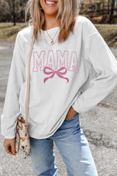 MAMA Bow Round Neck Long Sleeve Sweatshirt - MyEmpired