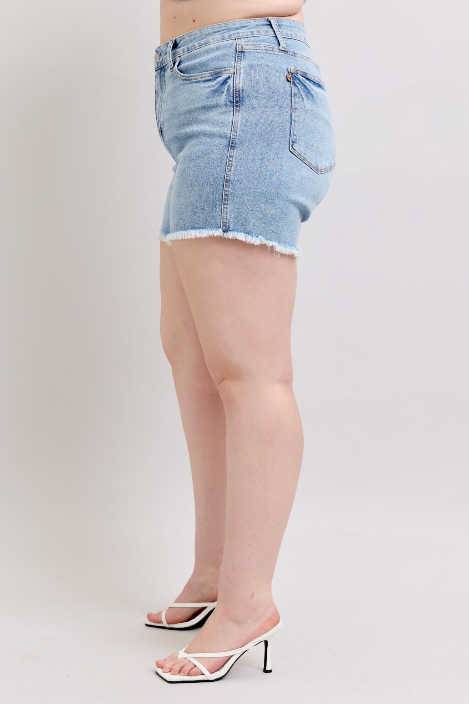 Judy Blue Full Size Tummy Control Raw Hem Denim Shorts Plus Size - MyEmpired