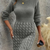Stylish Long Sleeve Round Neck Knit Dress for Women - Elegant Polyester Autumn/Winter Fashion with Waist Tie, Comfortable and Versatile - Perfect for Daily Wear and Special Occasions - MyEmpired