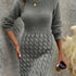 Stylish Long Sleeve Round Neck Knit Dress for Women - Elegant Polyester Autumn/Winter Fashion with Waist Tie, Comfortable and Versatile - Perfect for Daily Wear and Special Occasions - MyEmpired