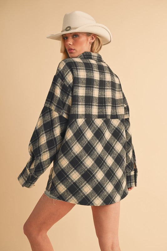 Aemi + Co Slit Plaid Half Zip Drop Shoulder Top - MyEmpired