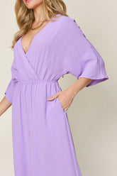 Double Take Full Size Surplice Wide Leg Jumpsuit with Pockets - MyEmpired