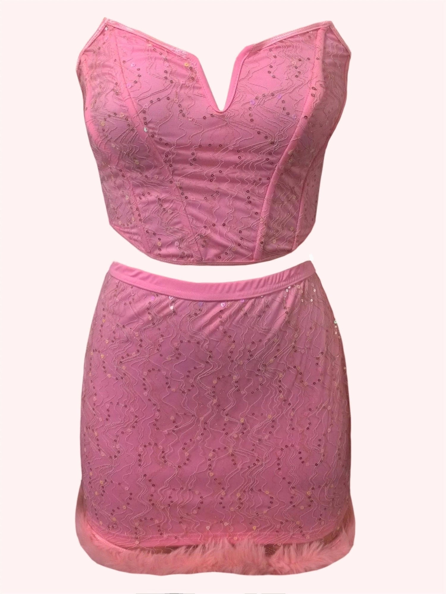 2 Pcs Sequined Tube Top & Skirt Outfit - MyEmpired