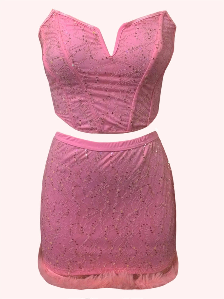 2 Pcs Sequined Tube Top & Skirt Outfit - MyEmpired