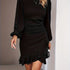 Ruched Ruffle Wrap Bodycon Dress, Elegant Crew Neck Long Sleeve Dress For Spring & Fall, Women&