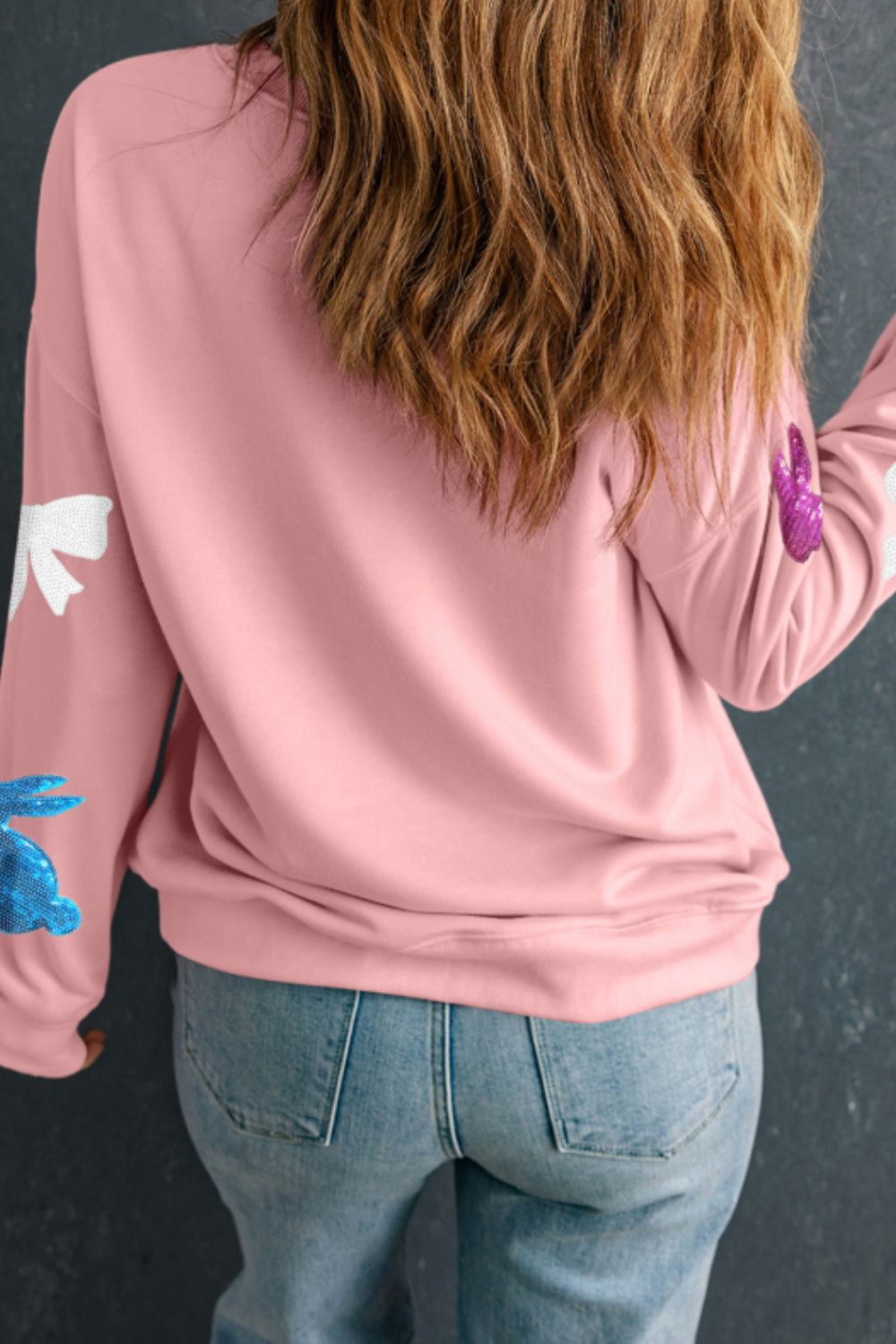 Easter Bunny Bow Knot Sequined Sweatshirt - MyEmpired