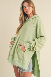 Aemi + Co Exposed Seam Side Slit Hoodie with Kangaroo Pocket - MyEmpired