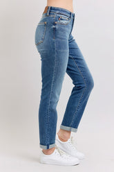 Judy Blue Full Size Mid Rise Skinny Cuff Jeans with Pockets Plus Size - MyEmpired