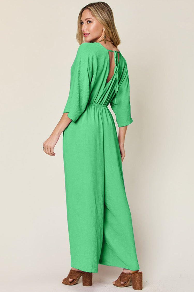 Double Take Full Size Surplice Wide Leg Jumpsuit with Pockets - MyEmpired