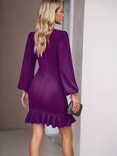 Ruched Ruffle Wrap Bodycon Dress, Elegant Crew Neck Long Sleeve Dress For Spring & Fall, Women&