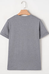 HOPPY Chenille Patch Round Neck Short Sleeve T-Shirt - MyEmpired