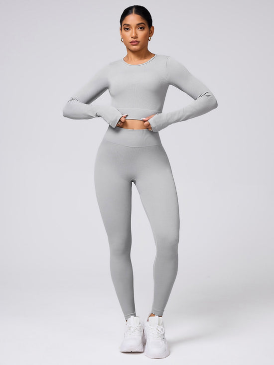 Back Crisscross Round Neck Long Sleeve Top and Leggings Active Set - MyEmpired
