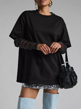 Faux Layered Round Neck Mesh Sleeve Top - MyEmpired