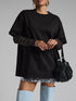 Faux Layered Round Neck Mesh Sleeve Top - MyEmpired