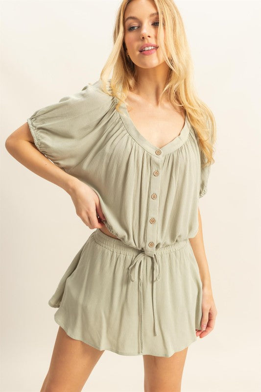 HYFVE Drawstring Hem Short Sleeve Top and Skort Set - MyEmpired