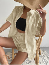 Button Up Short Sleeve Shirt and Drawstring Shorts Set - MyEmpired