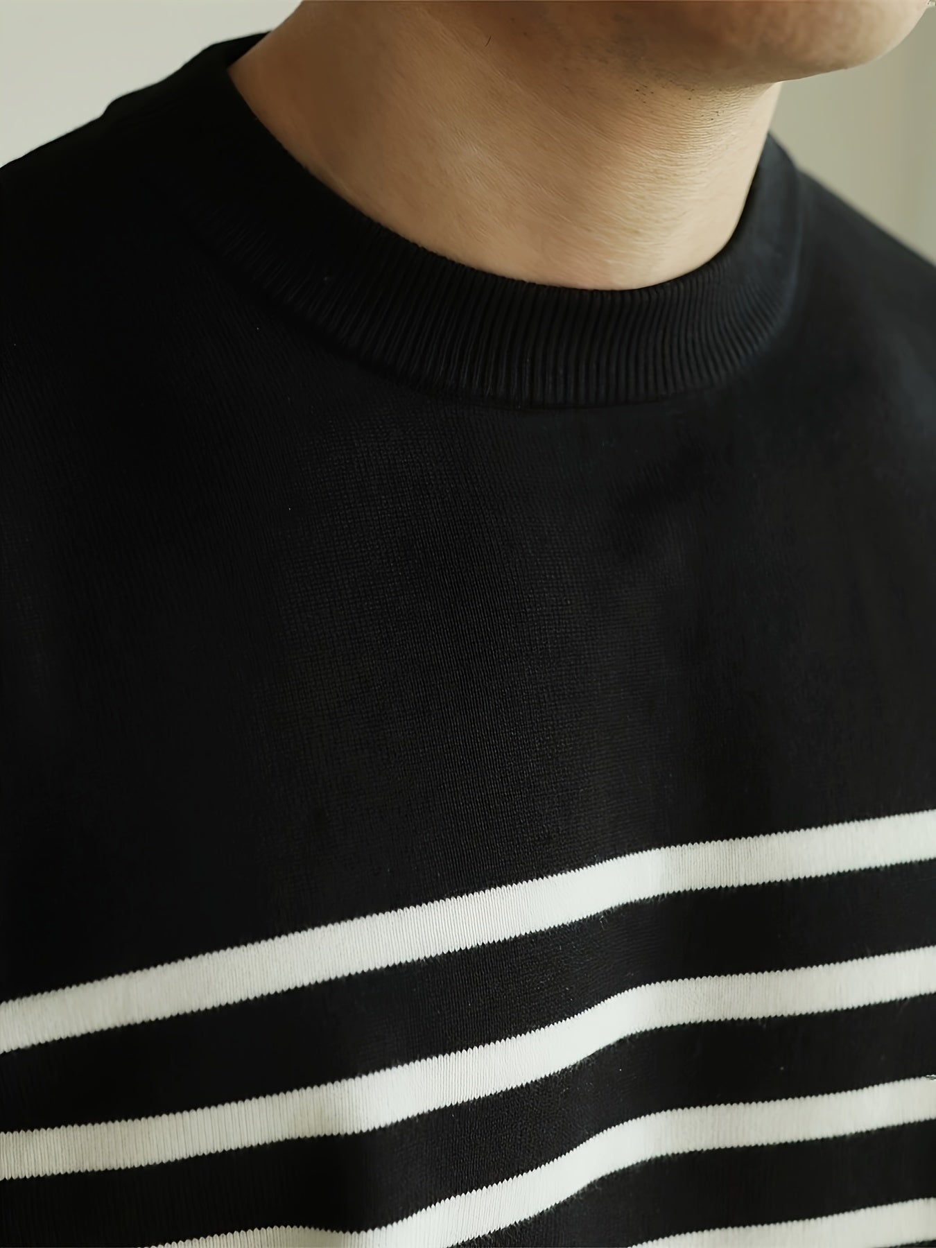 Men's Striped Knitted Pullover, Long Sleeve Crew Neck Sweater For Fall Winter