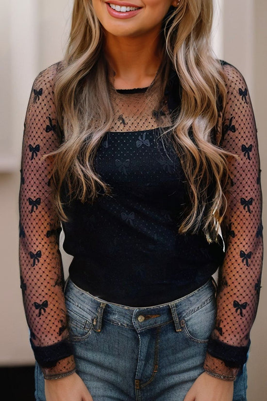 Bow Round Neck Sheer Top - MyEmpired
