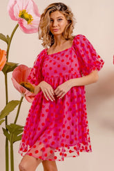 BiBi Polka Dot Mesh Puff Sleeve Dress - MyEmpired