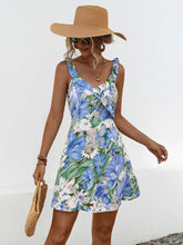 Printed Ruffled Surplice Wide Strap Mini Dress - MyEmpired