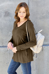 Basic Bae Full Size V-Neck Long Sleeve Top - MyEmpired
