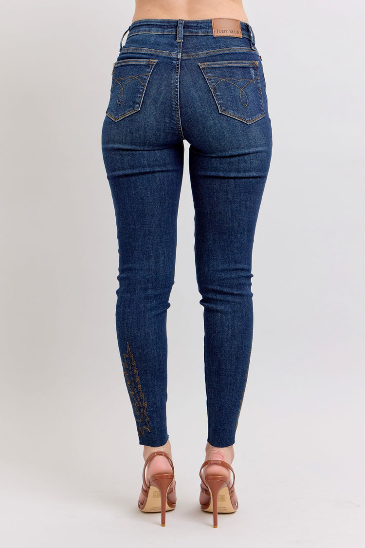 Judy Blue Full Size Embroidered High Rise Skinny Jeans Plus Size - MyEmpired