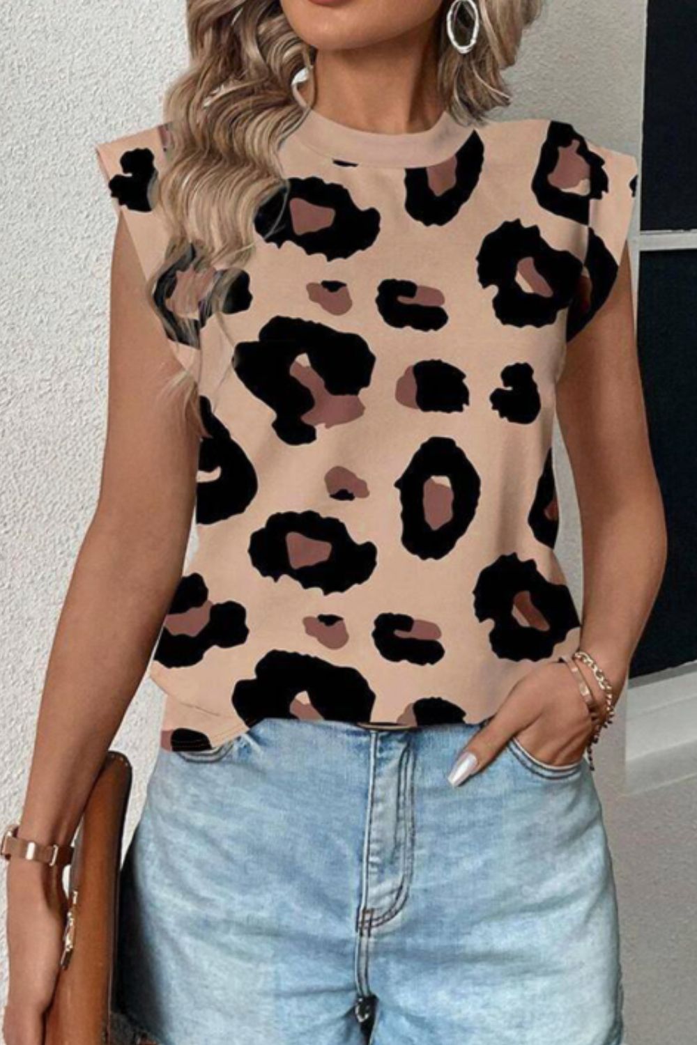 Leopard Round Neck Cap Sleeve T-Shirt - MyEmpired