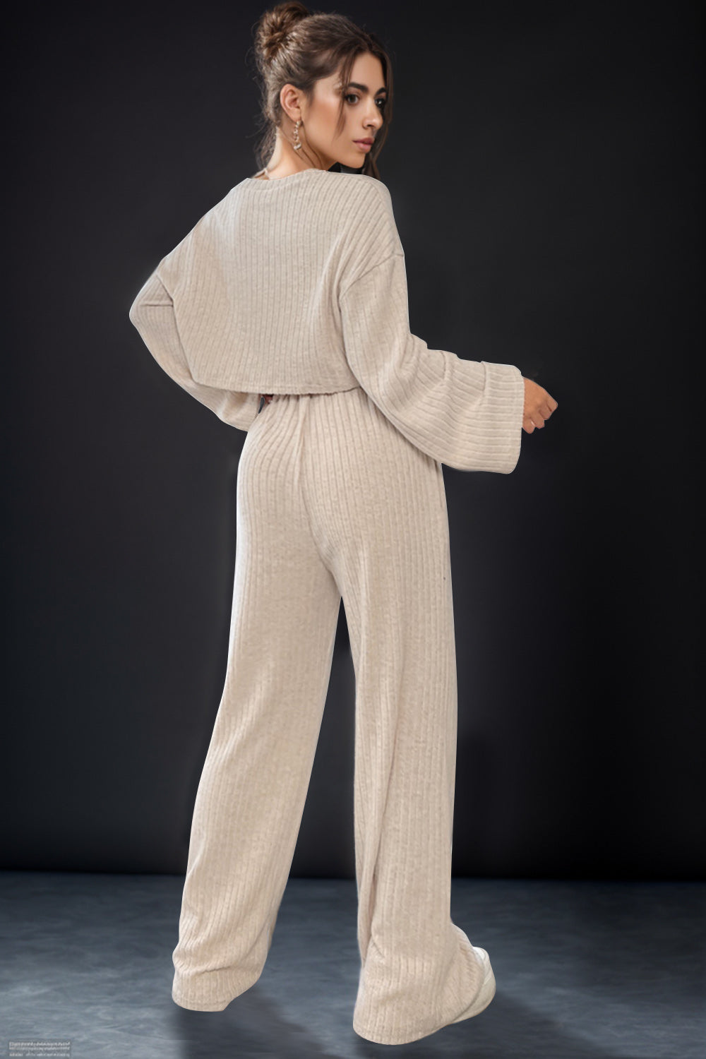 Round Neck Long Sleeve Top and Pants Set - MyEmpired