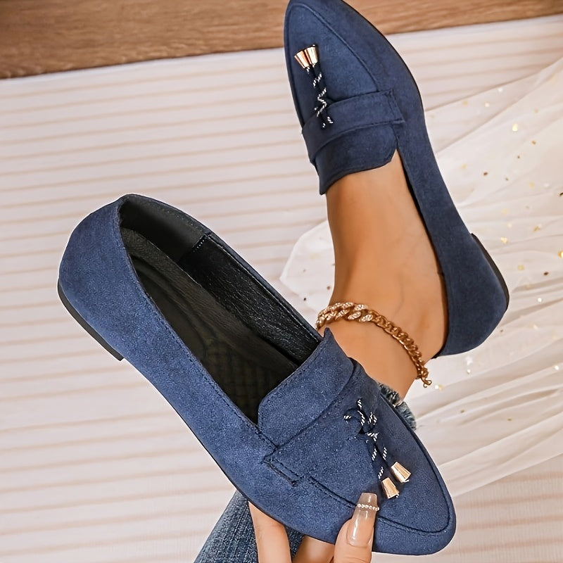 Women's Slip-On Flats - Casual Pointed Toe, Soft Sole Loafers with Tassel Detail, Comfortable All-Season Shoes