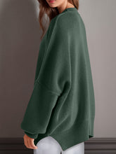 Double Take Side Slit Round Neck Long Sleeve Sweater - MyEmpired