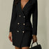 Elegant V-Neck Buttoned A-Line Dress for Women - Polyester Solid Color Tailored Fit Dress for Adults, Woven, Autumn/Winter Collection - MyEmpired