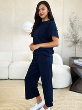 Double Take Full Size Texture Short Sleeve Top and Pants Set - MyEmpired