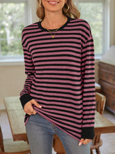 Lovelet Striped Round Neck Long Sleeve T-Shirt - MyEmpired