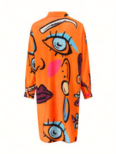 Abstract Print Button Front Shirt Dress - MyEmpired