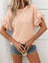 Eyelet Round Neck Flounce Sleeve Top - MyEmpired