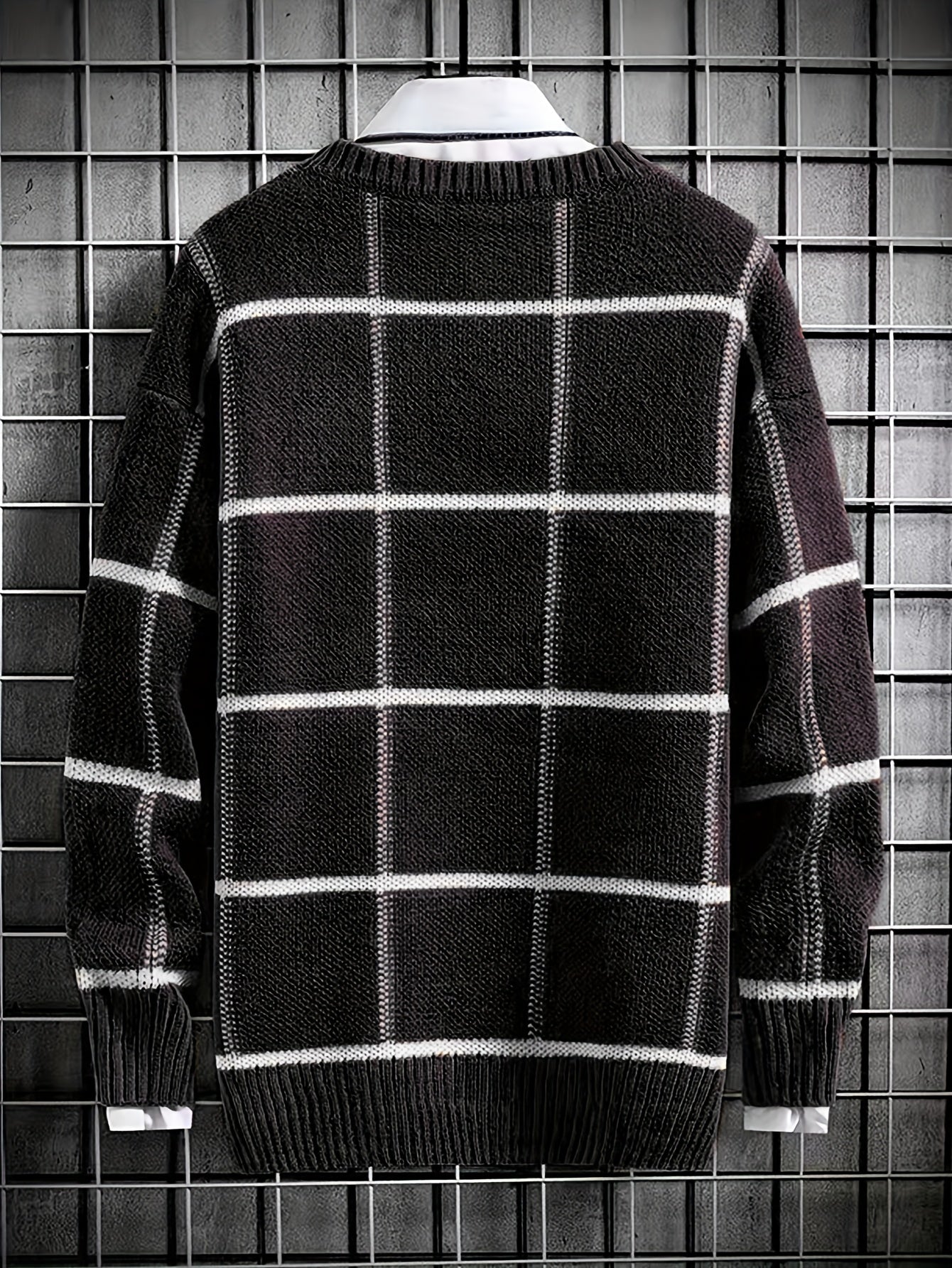 Men's Stylish Plaid Crew Neck Sweater, All-match Long Sleeve Top, Relaxed Fit, Perfect For Autumn And Winter