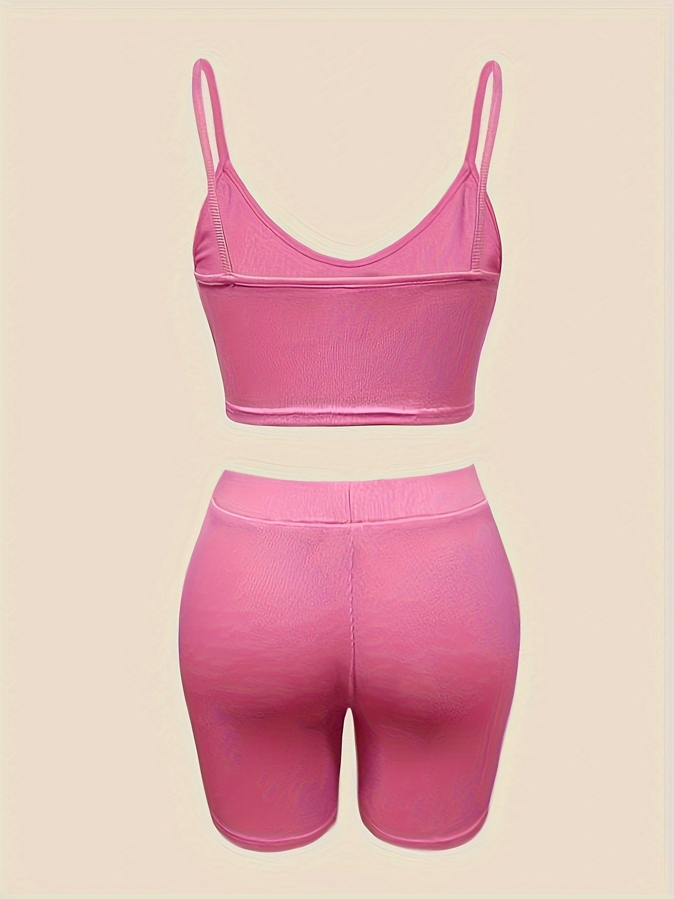 Sexy Slim Fit Solid Color Shorts Set, Plunging Crop Cami Top & High Waist Biker Shorts, Women&