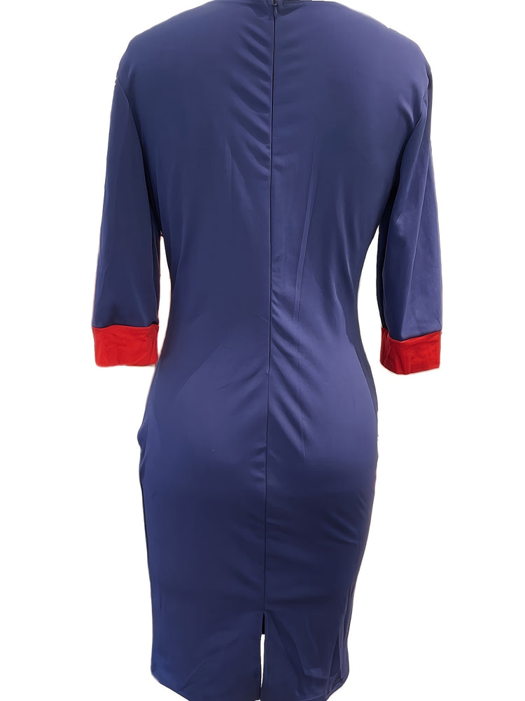 Contrast Trim Crew Neck Dress - MyEmpired