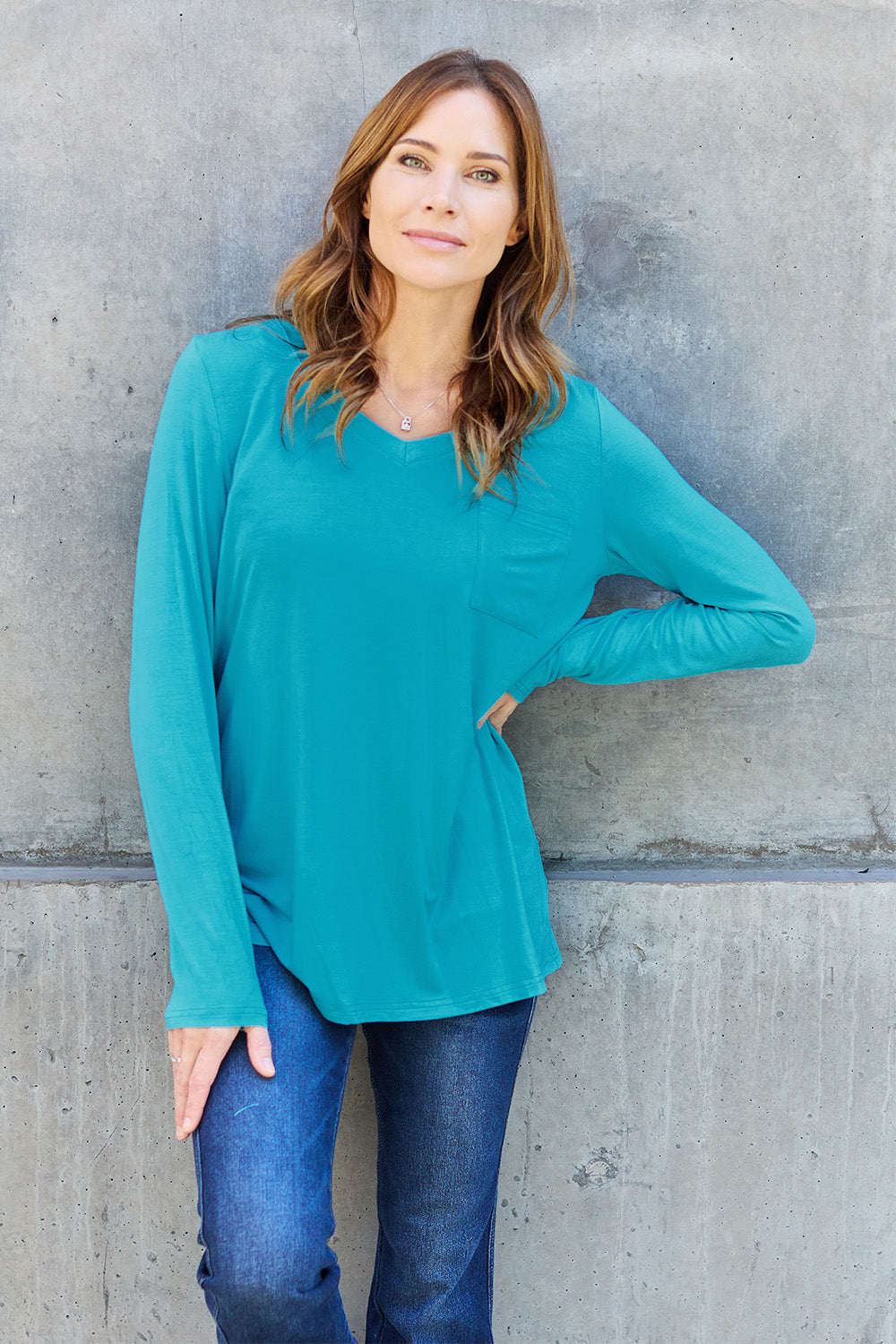 Basic Bae Full Size V-Neck Long Sleeve Top - MyEmpired