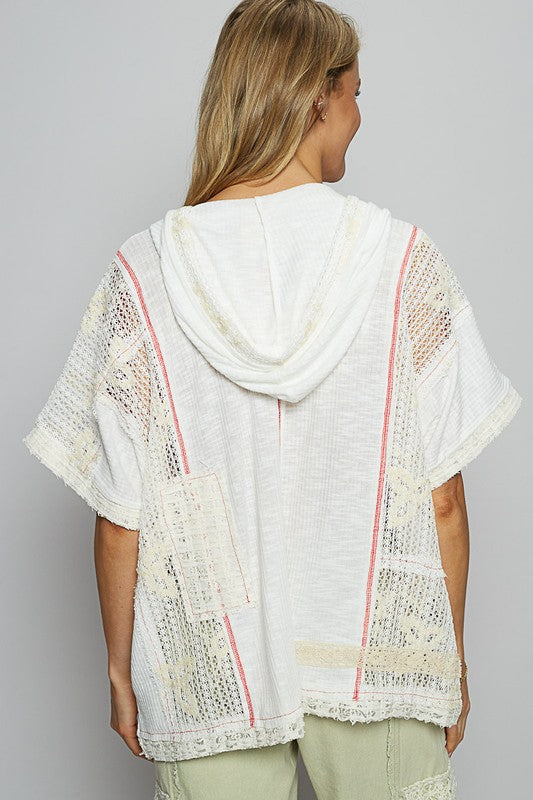 POL Lace Patchwork Half Sleeve Hooded Top - MyEmpired